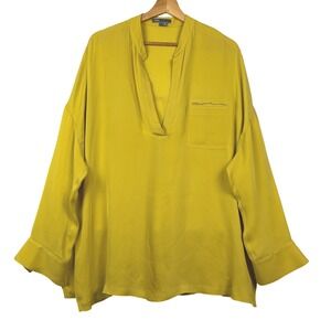 Vince Oversized Silk Button Down Blouse Chartreuse Maize Citrine Yellow-Green